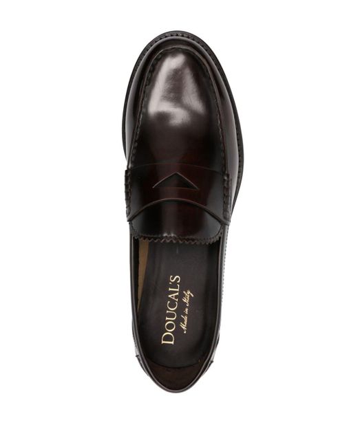 Doucal's Black Zig-zag Detail Leather Loafers for men