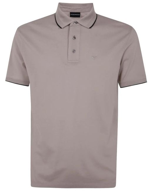 Emporio Armani Gray Embroidered-Logo Cotton Polo Shirt for men