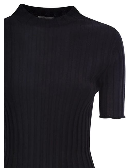 Peserico Black Short-Sleeved Ribbed Woollen Jumper