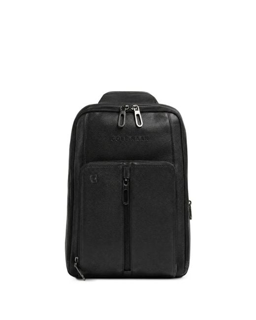 Piquadro Black Logo-Debossed Grained-Leather Backpack for men