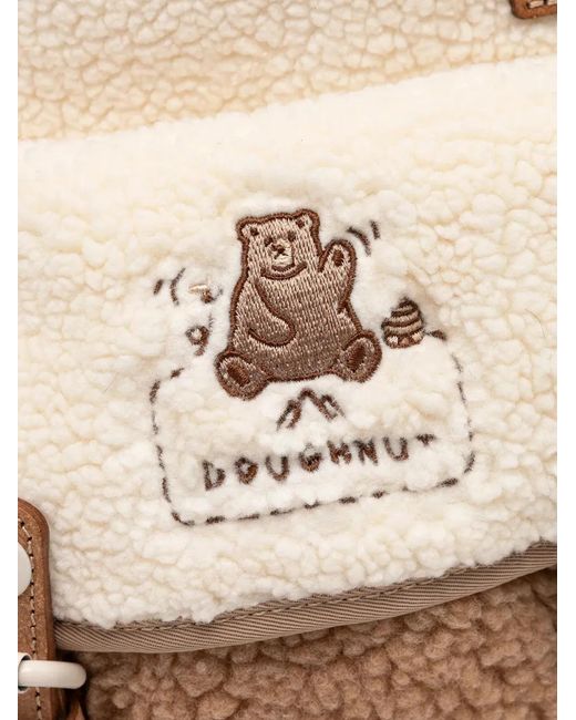 Doughnut Pink Fleece-Texture Bear-Embroidered Backpack