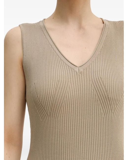 ARMANI EXCHANGE Natural Ribbed-Knit V-Neck Midi Dress