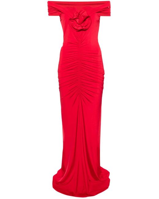 Nissa Red Floral-appliqué Off-shoulder Maxi Dress