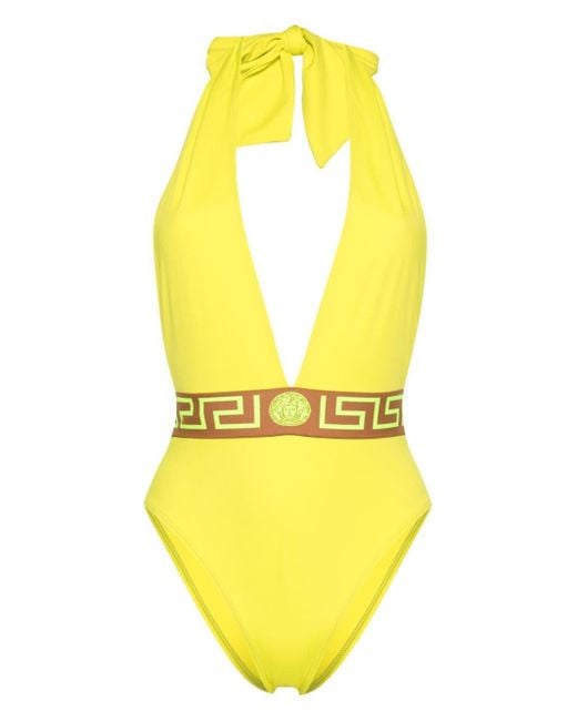 Versace Yellow Greca Halterneck Swimsuit