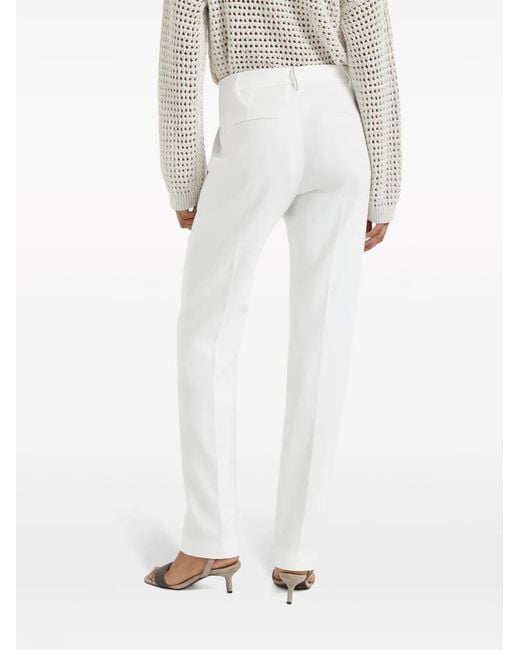 Brunello Cucinelli White Cotton Tailored Straight Trousers
