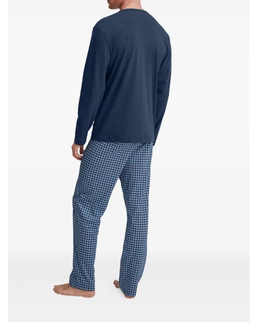 Calida Blue V-Neck Patterned Pyjamas for men