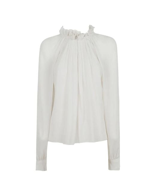 Alberta Ferretti White Ruffled Pleated Blouse