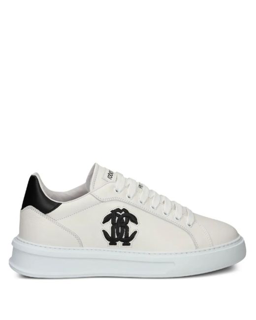 Roberto Cavalli White Mirror Snake-Appliqué Sneakers for men