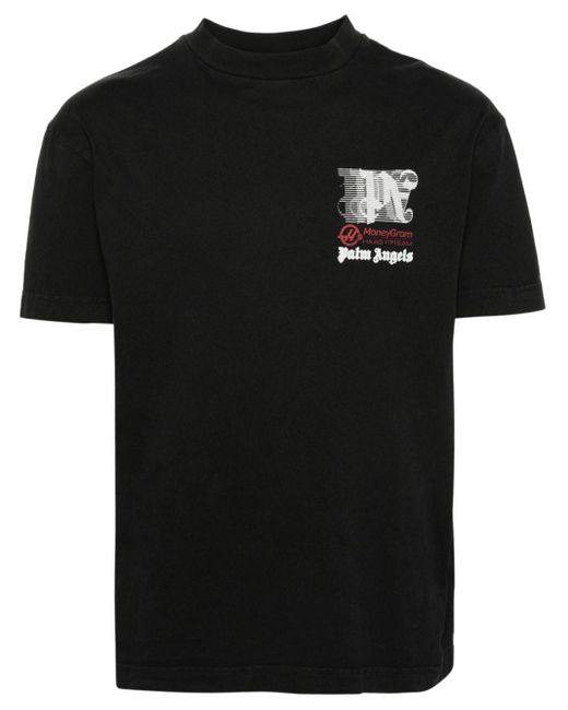 Palm Angels Black X Haas Racing-print Cotton T-shirt for men