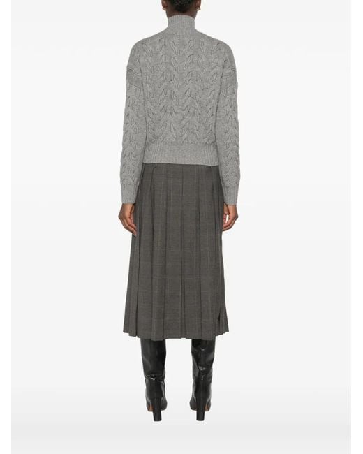 Max Mara Gray Cable-Knit High-Neck Sweater
