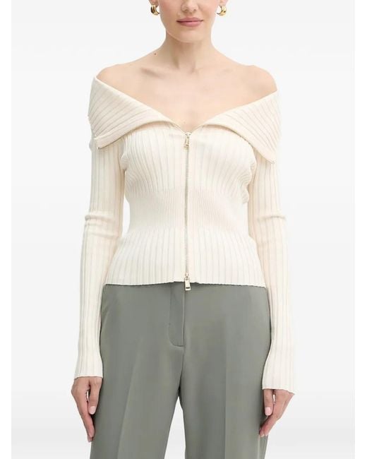 Guess White Off-Shoulder Zip Knitwear