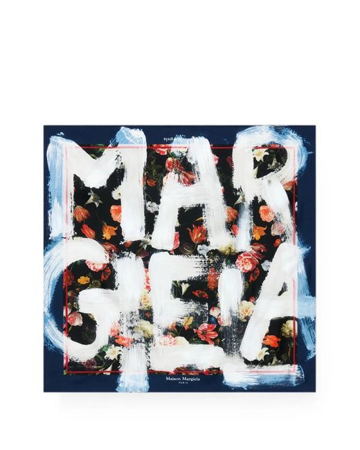 Maison Margiela Blue Floral-Print Pocket Square Scarf