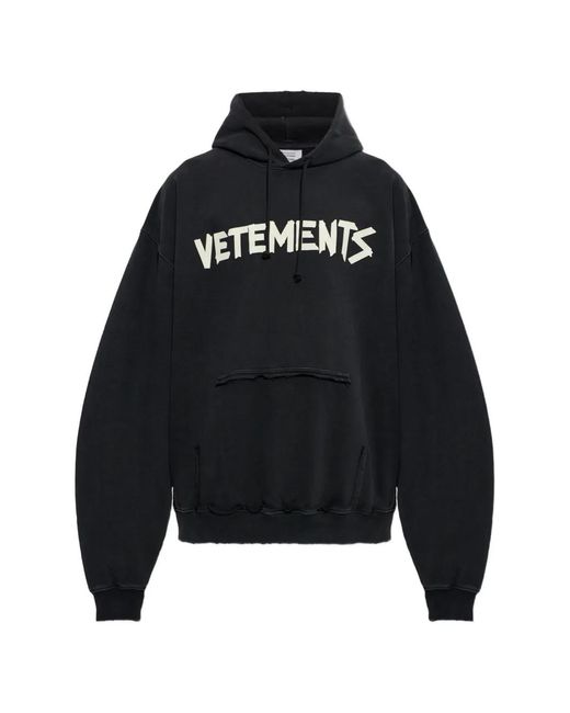 Vetements Black Logo-Print Distressed Hoodie for men