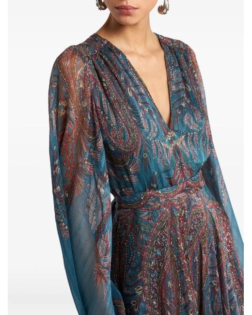 Etro Maxi-Jurk Met Print En Klokmouwen in het Blue
