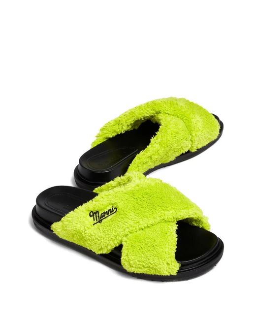 Marni Yellow Embroidered-Logo Sandals