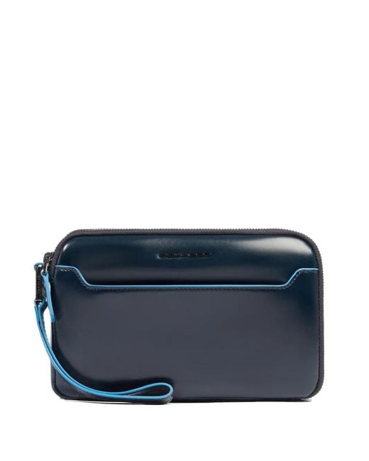 Piquadro Blue Leather Wrist-Strap Clutch Bag