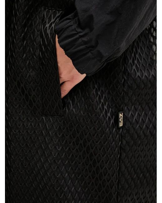 EA7 Black Mesh-Panel Trench Coat