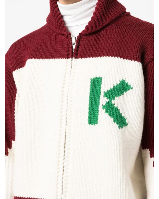 Cardigan Con Intarsio A Fiori di KENZO in Red da Uomo