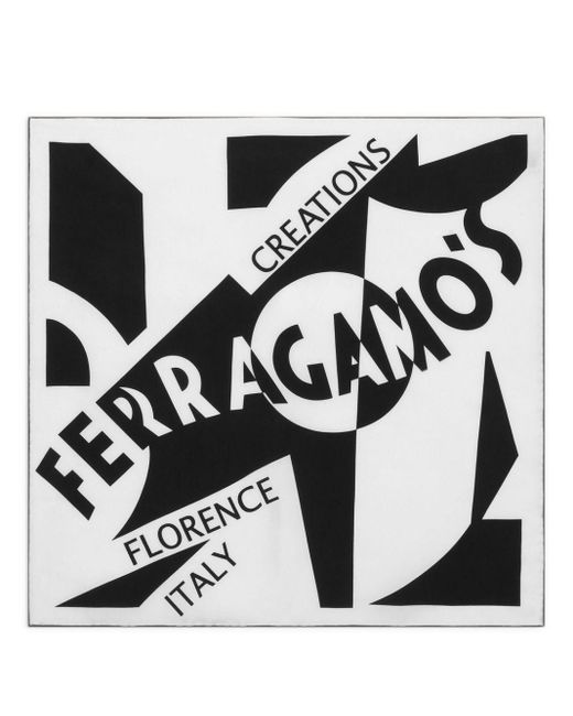 Ferragamo Black Logo-print Silk Scarf