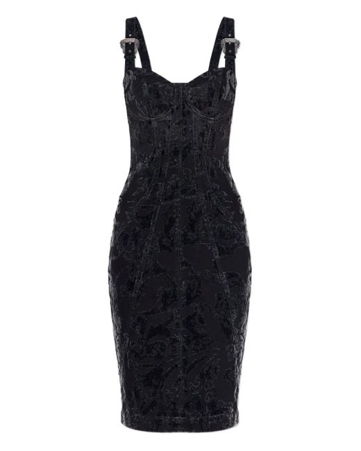 Versace Jeans Couture Black Buckled Floral-Pattern Midi Cocktail Dress