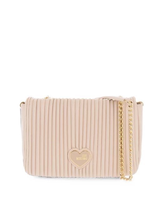 Love Moschino Natural Pleated Heart-Plaque Shoulder Bag