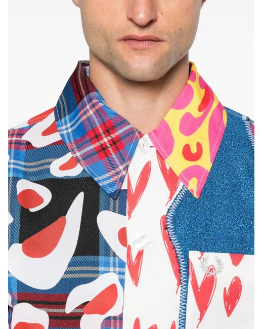 X Fred Perry Giacca Crop Con Design Patchwork Tartan di Charles Jeffrey da Uomo
