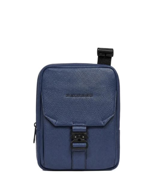 Piquadro Blue Buckle-Fastening Pebbled-Leather Bag for men