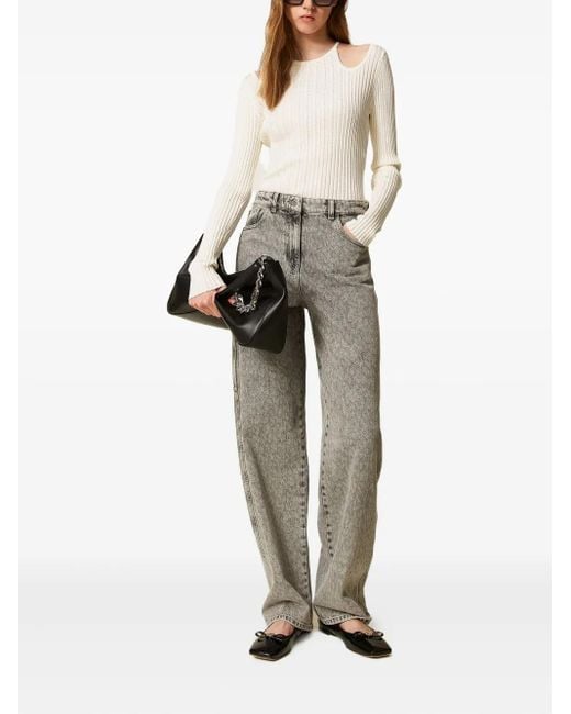 Twinset Gray Utility-Pocket Logo-Patch Jeans