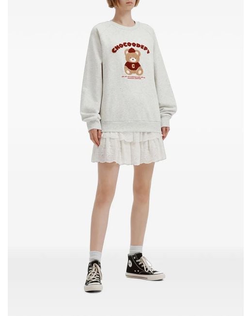 Chocoolate White Bear-Patch Long-Sleeve Sweatshirt