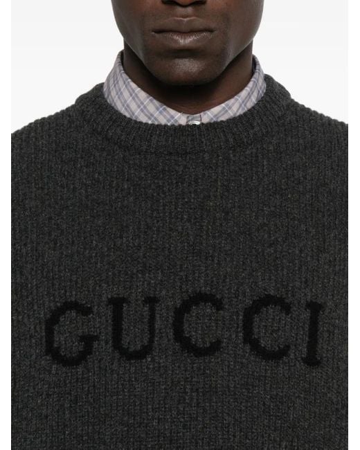 Gucci Geribbelde Trui Met Logodetail in het Black voor heren