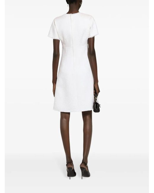Dolce & Gabbana White Dna Appliqué-Logo Bouclé Mini Dress