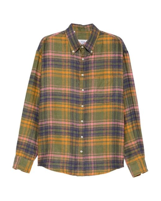 LC23 Green Plaid-Pattern Chest-Pocket Shirt for men