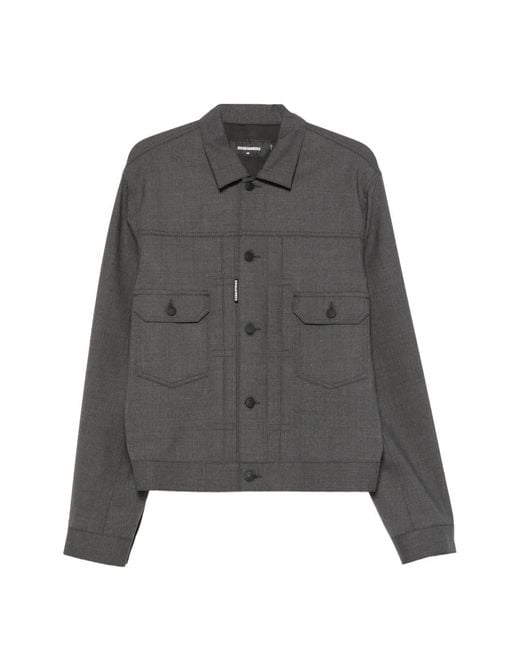 DSquared² Gray Button-Up Pocket-Detail Jacket for men