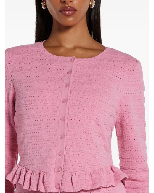 LoveShackFancy Pink Ruffled-Hem Cardigan