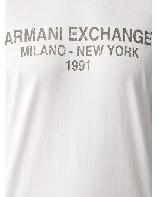 ARMANI EXCHANGE White Logo-Print Garment-Dyed Crew-Neck T-Shirt for men