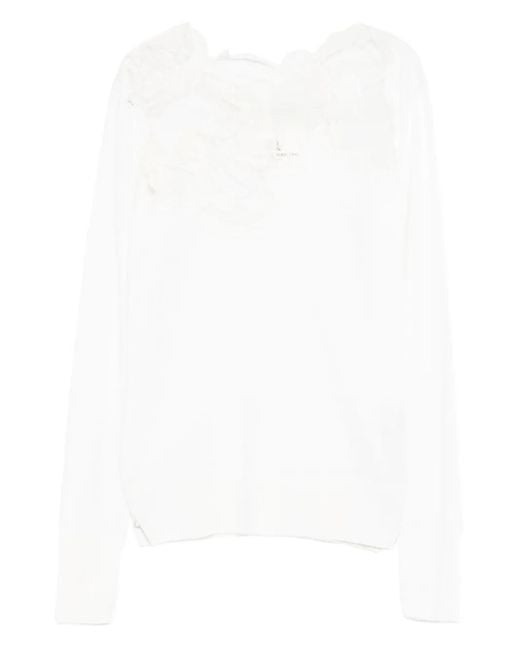 Ermanno Scervino White Lace-Insert Long-Sleeve Top