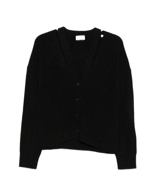 P.A.R.O.S.H. Black Ribbed-Knit Cut-Out Cardigan