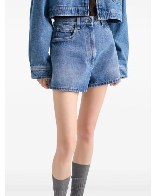 Prada Blue High-Rise Patch-Pocket Denim Shorts