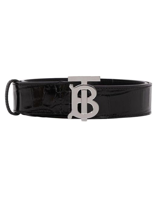 Nuevo Auténtico Burberry Hombre Cuero Negro Cinturón Plata Metal Escrito Logo 36 