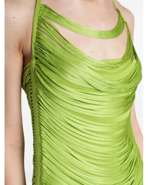 David Koma Green Fringed-Detail Mini Dress