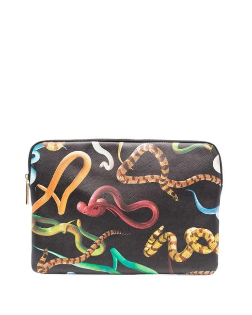 Seletti Gray Snake-Print Laptop Case
