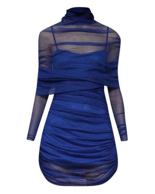 Christopher Esber Blue Sheer Draped Mini Dress
