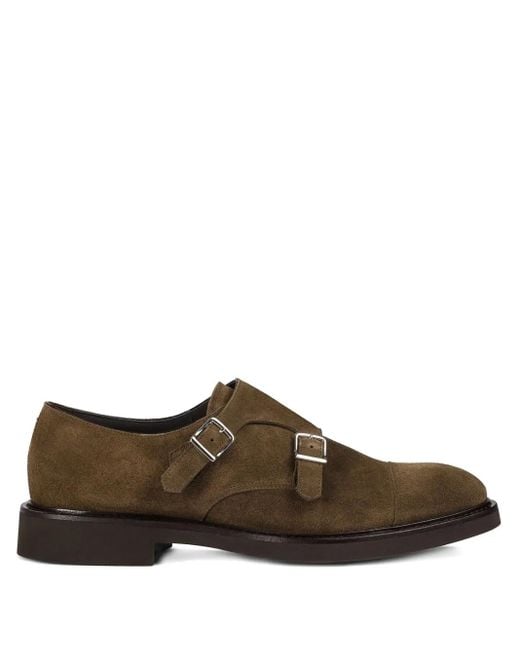 Doucal's Brown Double-Buckle Suede Shoes for men