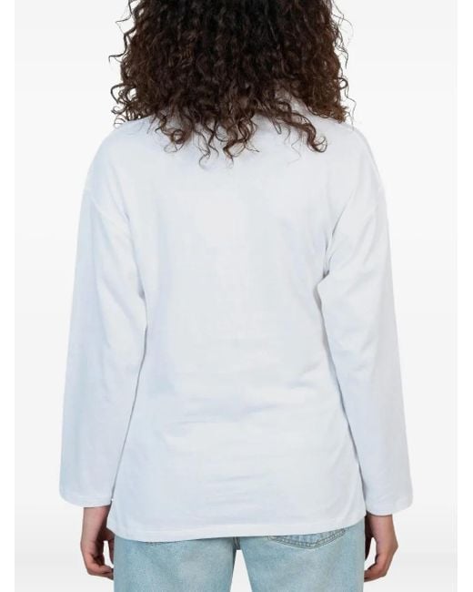 GIMAGUAS White Long-Sleeve Gathered-Detail Polo Shirt