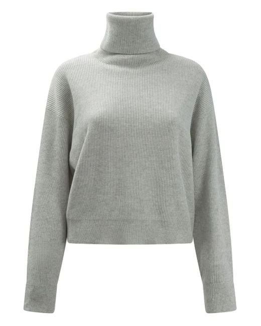 Brunello Cucinelli Gray Roll-Neck Ribbed-Knit Sweater