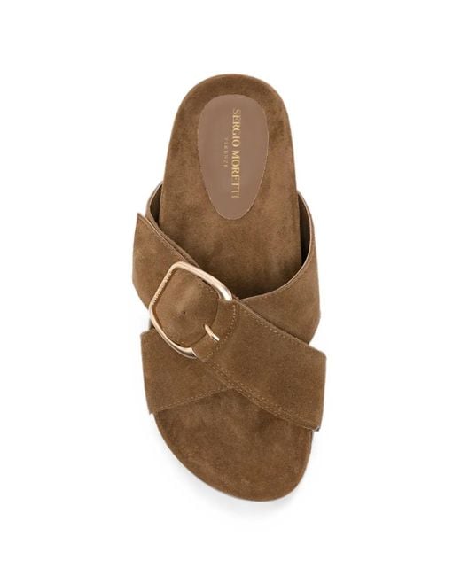 SERGIO MORETTI FIRENZE Brown Buckle-Fastening Crossover-Strap Sandals