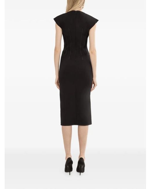 Nissa Black Sculpted Midi Dress