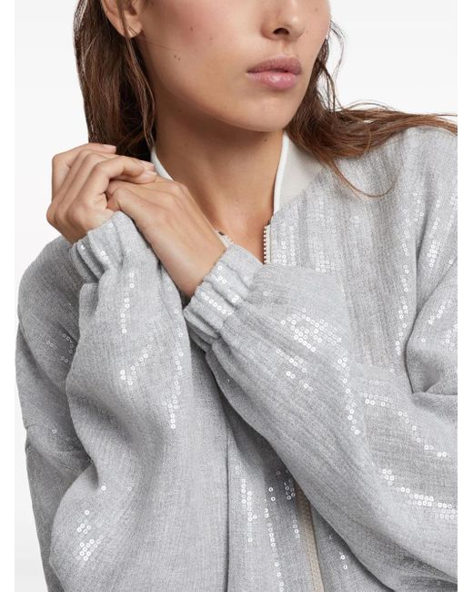 Bomber Con Paillettes di Brunello Cucinelli in Gray