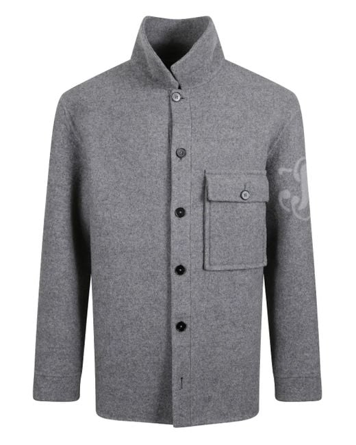 Jil Sander Gray Chest-Pocket Monogram-Detail Jacket for men