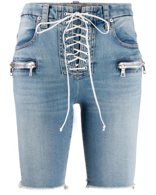 Unravel Project Blue Lace-Up Denim Shorts